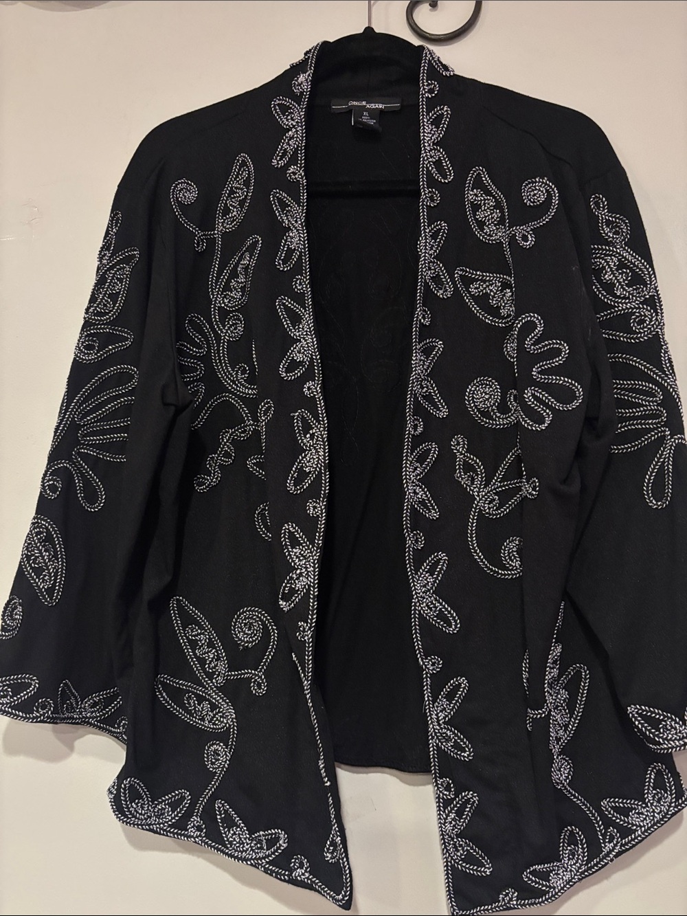 Once Again XL embroidered Open-Front Black Shrug